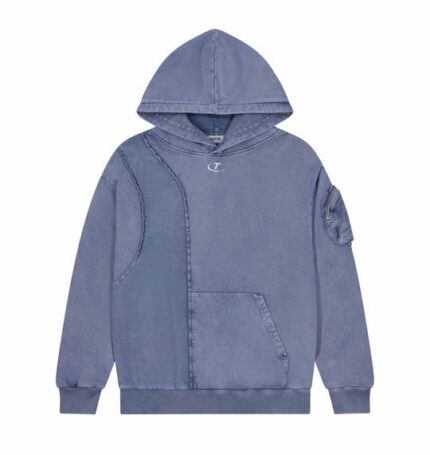 A stylish blue enzyme-washed Construct Hoodie, perfect for casual wear."