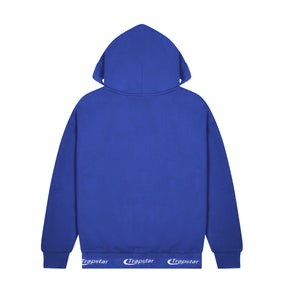 A dazzling blue Hyperdrive Rib Hoodie, a cozy and stylish piece of clothing with a ribbed texture."
