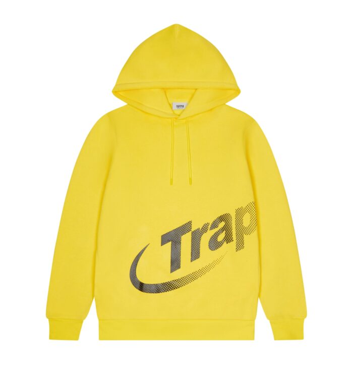 Trapstar Hyperdrive 3D Print Hoodie - A striking yellow and black hoodie with a captivating 3D print design."
