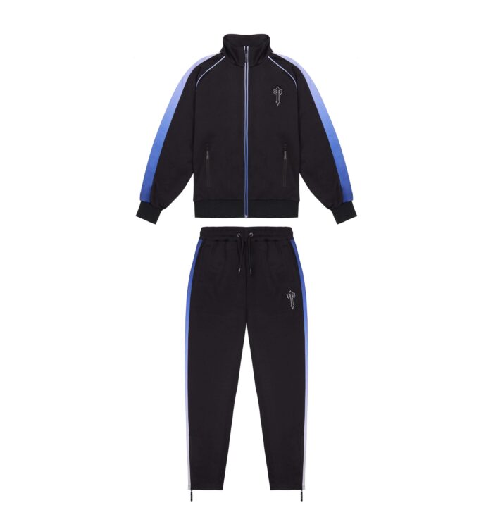 Trapstar Irongate T Gradient Panel Zip Tracksuit - A sleek and stylish black tracksuit featuring the Irongate T design with gradient panel accents.