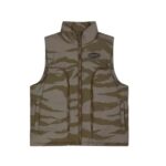 "Versatile and stylish Trapstar Hyperdrive Camo Gilet, a trendy fusion of fashion and function in a striking camouflage pattern."