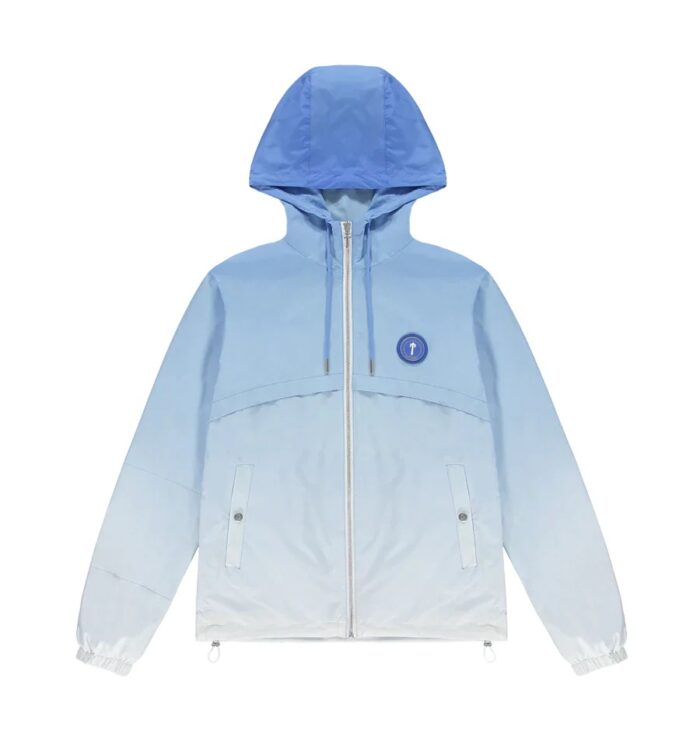 "Trapstar Irongate T Windbreaker Jacket - Gradient Blue - A stunning windbreaker with a captivating gradient blue design for urban fashion enthusiasts."