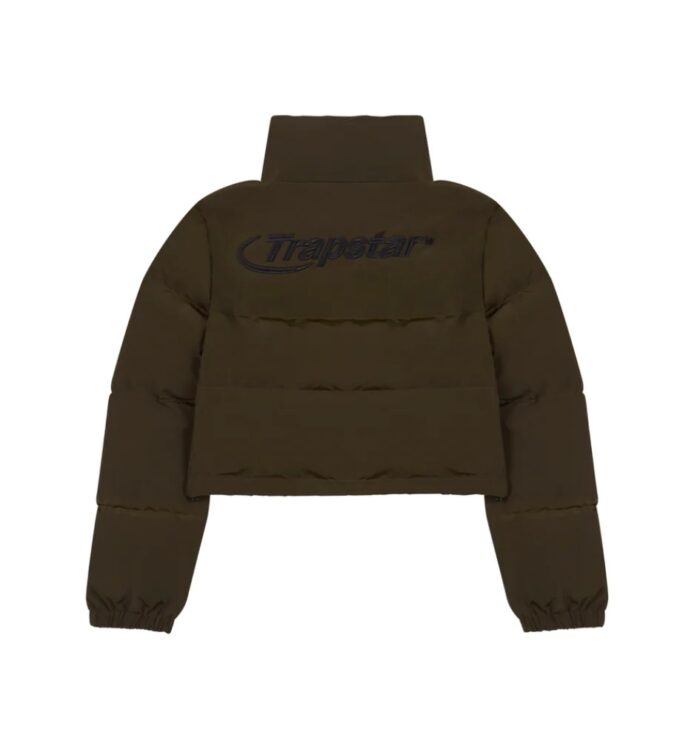 "Stylish women's Trapstar Olive Green Hyperdrive Jacket with a bold and sporty design in a trendy olive green color."