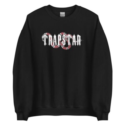"Trapstar Snake Black Sweatshirt - A bold and stylish black sweatshirt featuring the Trapstar Snake design, perfect for a daring and fashionable look."