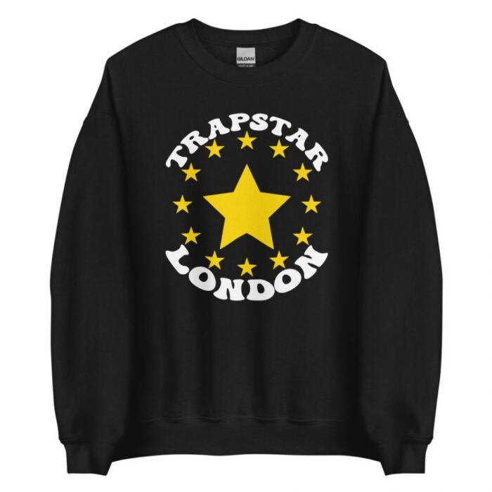 "Trapstar Stars London Black Sweatshirt - A sleek and stylish black sweatshirt with Trapstar's Stars London design, perfect for a contemporary and urban look."