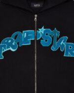 A stylish Wildcard Chenille Hoodie in black and teal, perfect for a trendy and sporty look."