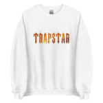 "Trapstar Fire Logo Sweatshirt - White - A stylish white sweatshirt featuring Trapstar's distinctive fire logo."